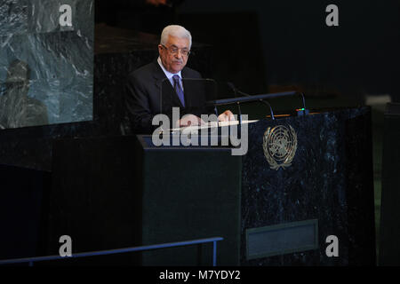 Des Präsidenten der Palästinensischen Autonomiebehörde Mahmud Abbas Adressen die Vereinten Nationen während seiner jährlichen Mitgliederversammlung am 23. September 2011 in New York City Credit: Dennis Van Tine/MediaPunch Stockfoto