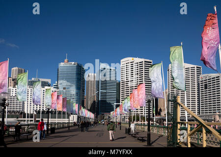 Pyrmont Bridge Darling Harbour Sydney New South Wales Australien Stockfoto