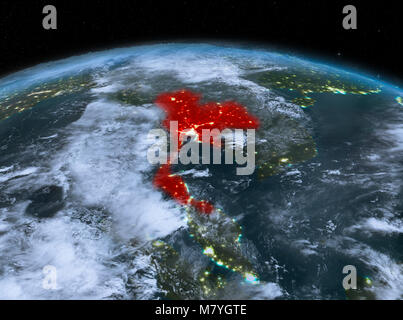 Sat-Nacht Blick von Thailand in Rot hervorgehoben auf dem Planeten Erde mit Wolken. 3D-Darstellung. Elemente dieses Bild von der NASA eingerichtet. Stockfoto