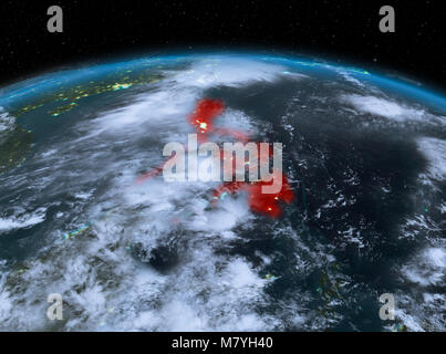 Sat-Nacht Blick auf den Philippinen in Rot hervorgehoben auf dem Planeten Erde mit Wolken. 3D-Darstellung. Elemente dieses Bild von der NASA eingerichtet. Stockfoto