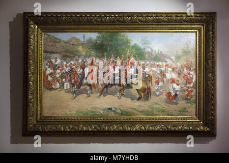 Gemälde "Ritt der Könige" (1897) von der tschechischen Maler Joža Uprka auf Anzeige in der Mährischen Galerie (moravská Galerie) in Brünn, Tschechische Republik. Stockfoto