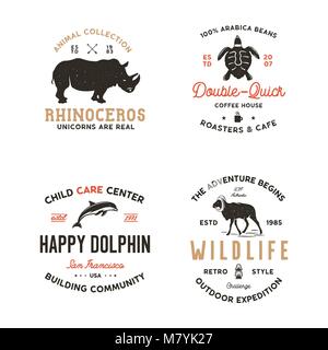 Wild animal Abzeichen und großen freien Aktivität Abzeichen. Retro Abbildung tierischen Abzeichen. Typografische camping Stil. Vektor Wild Animal Logos mit typografischen Effekt. wildlife Etiketten Stock Vektor