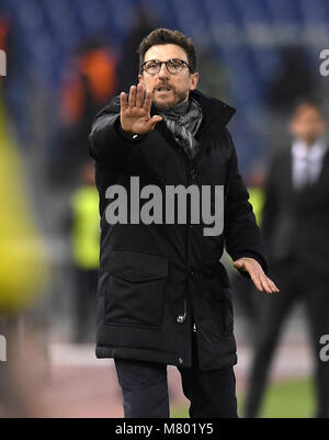 (180314) - Rom, 14. März 2018 (Xinhua) - Roma's Head Coach Eusebio di Francesco Gesten während der UEFA Champions League Runde 16 zweite Bein Fußball Match zwischen Roma und Shakhtar Donetsk in Rom, Italien, 13. März 2018. Roma gewann 1:0. (Xinhua / Alberto Lingria) Stockfoto