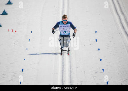 Pyeongchang, Südkorea. 14. März, 2018. Pyeongchang 14 Biathlon Zentrum - Meenagh Scott in Langlauf - Männer 1.1km Credit: Marco Ciccolella/Alamy leben Nachrichten Stockfoto