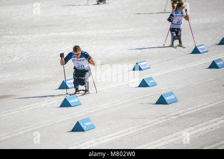 Pyeongchang, Südkorea. 14. März, 2018. Pyeongchang 14 Biathlon Zentrum - Meenagh Scott in Langlauf - Männer 1.1km Credit: Marco Ciccolella/Alamy leben Nachrichten Stockfoto