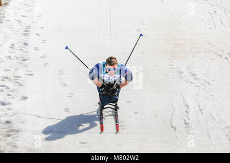 Pyeongchang, Südkorea. 14. März, 2018. Pyeongchang 14 Biathlon Zentrum - Meenagh Scott in Langlauf - Männer 1.1km Credit: Marco Ciccolella/Alamy leben Nachrichten Stockfoto