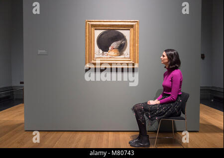 National Gallery, London, UK. 14. März 2018. Tacita Dean: Still Life - Ausstellung drücken Sie auf Vorschau. In einer beispiellosen Zusammenarbeit, drei großen Londoner Galerien, die National Portrait Gallery, Royal Academy of Arts und der National Gallery, öffnen Sie drei verschiedene Ausstellungen mit der Künstlerin Tacita Dean. An der Nationalen Galerie der Künstler kuratiert eine vielfältige Auswahl an Arbeiten. Credit: Malcolm Park/Alamy Leben Nachrichten. Stockfoto