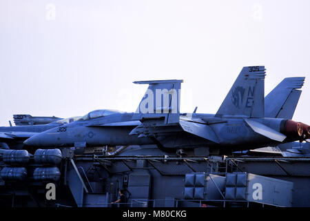 Kampfjets F/A-18E/F Super Hornet auf dem Träger USS Carl Vinson Stockfoto