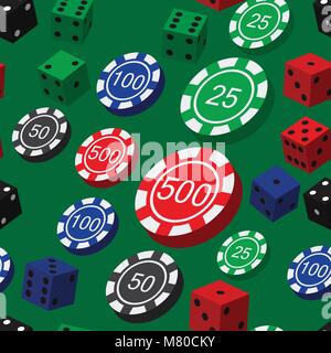 Poker Chips und Würfel nahtlose Muster Stock Vektor