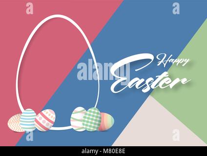Frohe Ostern Hintergrund Vorlage mit bunten Ostereier und bunten Hintergrund mit Big line Ei und Text. Vector Illustration. Stock Vektor