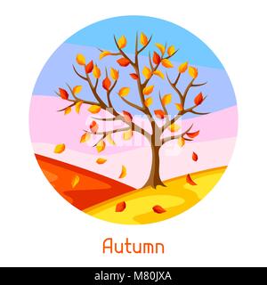 Herbst Landschaft mit Baum und gelbe Blätter. Saisonale Abbildung Stock Vektor
