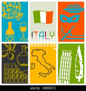 Italien Hintergrund Design. Italienische Symbole und Objekte Stock Vektor