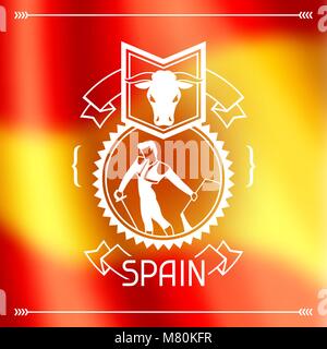 Traditionelle spanische Corrida. Spanien Hintergrund Design auf unscharfen Flagge Stock Vektor