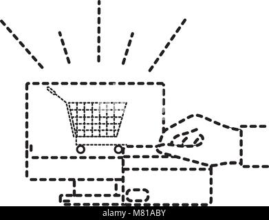 Gepunktete Form Bildschirm und Hand mit Kreditkarte Stock Vektor