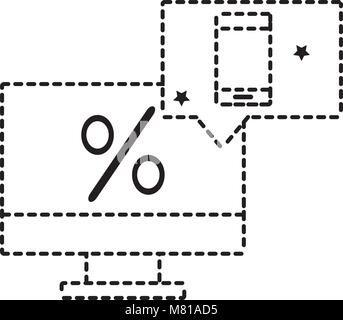 Gepunktete Form Computer Bildschirm mit Prozent und Smartphone Stock Vektor
