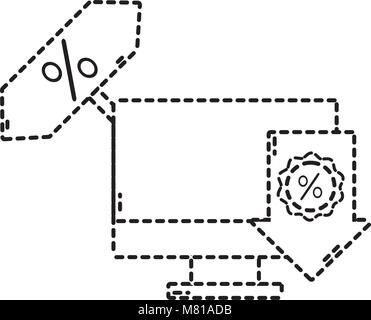 Gepunktete Form computer Screen Technologie mit Pfeil und tag Prozent Stock Vektor