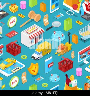 Online shopping Isometrische nahtlose Muster Stock Vektor