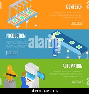 Smart robotic Montagelinie isometrische 3D-Poster Stock Vektor