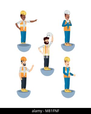 Icon Set von Bau Bauherren über weißen Hintergrund, farbenfrohen Design Vector Illustration Stock Vektor