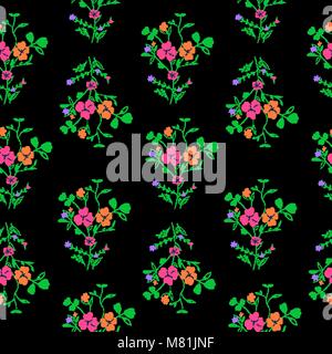 Hand nahtlose florale Muster auf schwarzem Hintergrund Stock Vektor