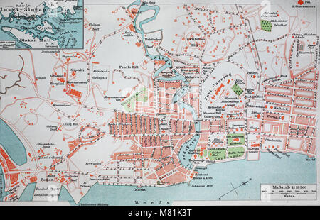 Stadtplan aus dem Jahr 1892: Singapur, digital verbesserte Reproduktion einer Vorlage drucken aus dem Jahr 1895 Stockfoto