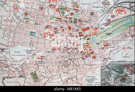 Stadtplan aus dem Jahr 1892: Stuttgart, Deutschland, digital verbesserte Reproduktion einer Vorlage drucken aus dem Jahr 1895 Stockfoto