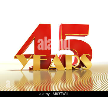 Goldene Zahl 45 (Nummer 45) und Jahre das Wort'' vor dem Hintergrund der Aussicht auf gold Linien. 3D-Darstellung Stockfoto