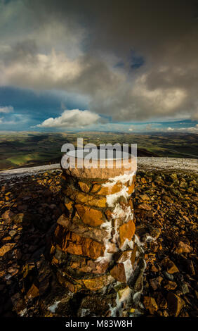 Trig Point auf Tinto Hill, South Lanarkshire, Schottland Stockfoto