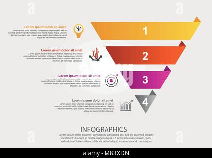 Moderne Vector Illustration 3d. Infografik Vorlage der Pyramide mit vier Elementen, Rechtecke. Enthält Symbole und Text. Für Unternehmen entwickelt, Pre Stock Vektor