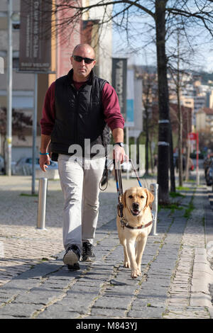 Blinde mit Blindenhund Stockfoto