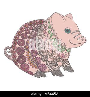 Zentangle Abbildung mit säen. Zen Wirrwarr oder Doodle wenig Eber. Malvorlagen Schwein Stock Vektor