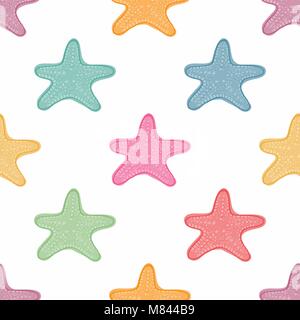 Meer Sterne nahtlose Muster Hintergrund. Bunte Seesterne Vector Illustration. Unterwasserwelt. Stock Vektor