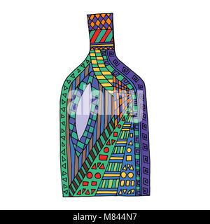 Flasche Vector Illustration. Schwarze und weiße Malbuch. Gewirr Muster. Stock Vektor