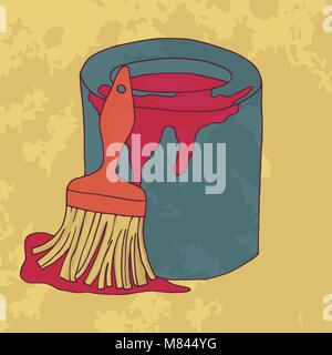 Die Farbe für die Reparatur mit einer Bürste. Rote Farbe Vector Illustration. Stock Vektor