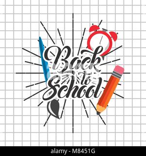 Zurück zu Schule Pinsel bleistift Uhr auf Raster Papier Vektor illustration Stock Vektor