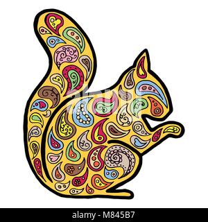 Eichhörnchen Vector Illustration. Tier zen Wirrwarr und Doodle. Malbuch für ausgewachsene Tiere. Zentangle, zendoodle, zenart Stock Vektor