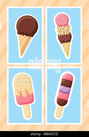 Eiscreme set Lutscher popsicle Kegel bar Vector Illustration Stock Vektor