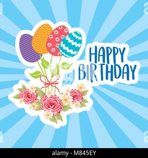 Happy Birthday Card Blumen und Ostereier ornament Vector Illustration Stock Vektor