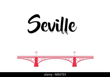 Lineare Abbildung von Sevilla, Triana Brücke mit dem Wort geschrieben von Sevilla lineare Abbildung von Sevilla, Triana Brücke mit dem Wort Sevilla writte Stock Vektor