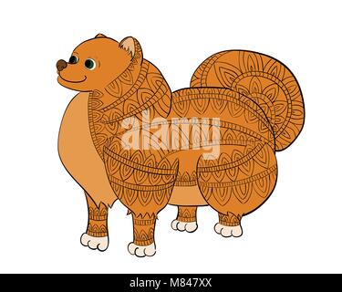 Zen Wirrwarr rote Pommersche. Zentangle spitz Vector Illustration. Malbuch für Erwachsene mit Welpen. Stock Vektor