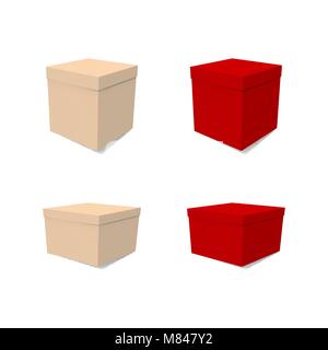 Satz von dekorativen Geschenkkartons für Weihnachten. Rot weiss Sammlung Vector Illustration. Der Container für das Neue Jahr. Stock Vektor