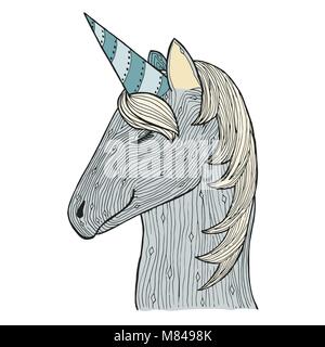 Zen Wirrwarr und doodle Einhorn. Zentangle Hengst. Zendoodle Magic Horse. Vektor Malbuch Stock Vektor