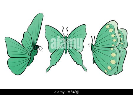 Der Satz von drei schönen Schmetterling grün. Spring Collection Vector Illustration. Stock Vektor