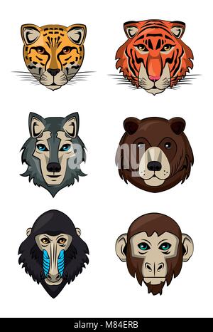 Wilde Tiere Köpfe cartoon Vector Illustration graphic design Stock Vektor