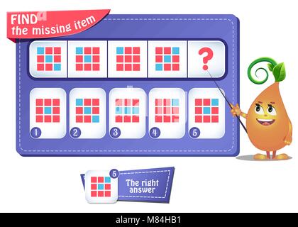 Lernspiel für Kinder und Erwachsene Entwicklung von Logik, iq. Aufgabe Spiel für Kinder, was als Nächstes kommt? Stock Vektor