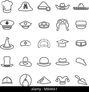 Hut oder Headwear Symbole dünne Linie Vektor Abbildung Stock Vektor