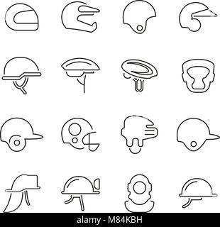 Helm oder Schutzhelm Symbole dünne Linie Vektor Abbildung Stock Vektor