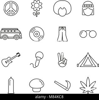 Hippie Kultur & Mode Symbole dünne Linie Vektor Abbildung Stock Vektor
