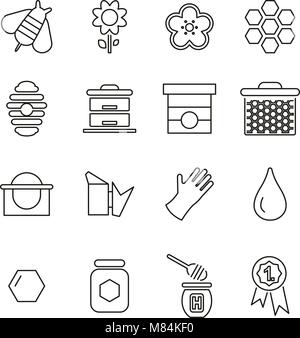 Honig machen & Bienenzucht Geräte Symbole dünne Linie Vektor Abbildung Stock Vektor