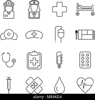 Krankenhaus Personal & Ausrüstung Symbole dünne Linie Vektor Abbildung Stock Vektor